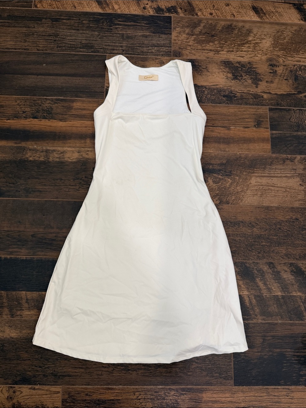 Women's Cream Mesh-Back Mini Athletic Dress